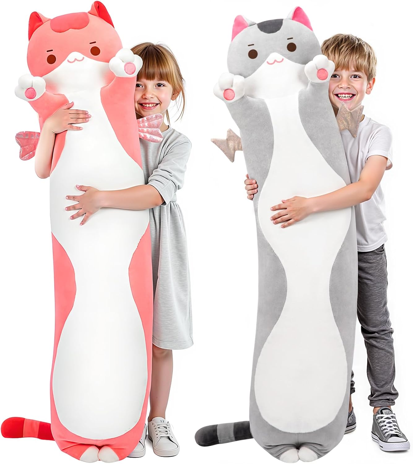 Long Cat Plush Body Pillow - Kawaii Cute Pink Cat Stuffed Animals