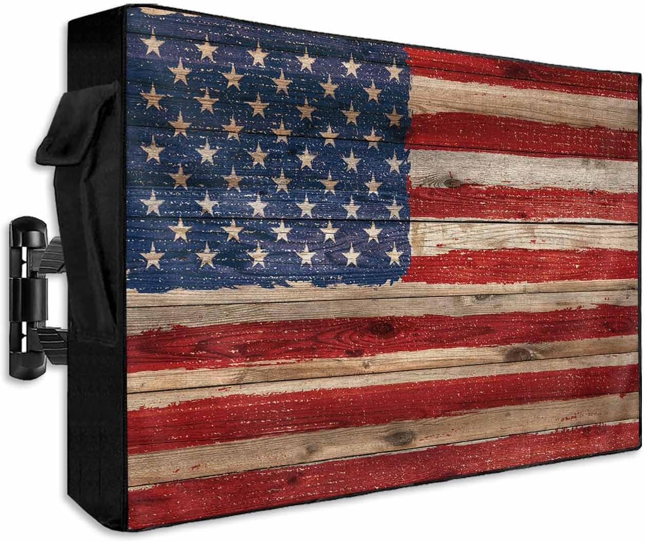 Retro American Flag Outdoor TV Cover for 60 to 65 Inch TVs