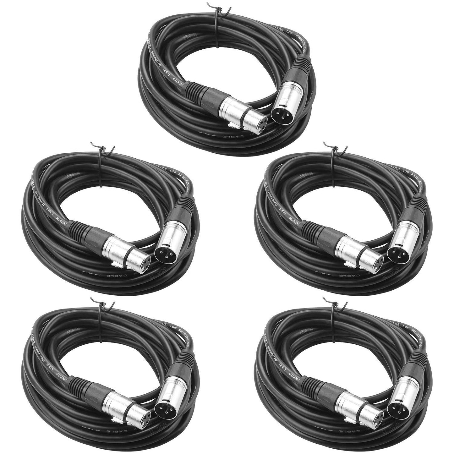 5 Pack 20ft XLR Cable for Microphone and Audio Equipment