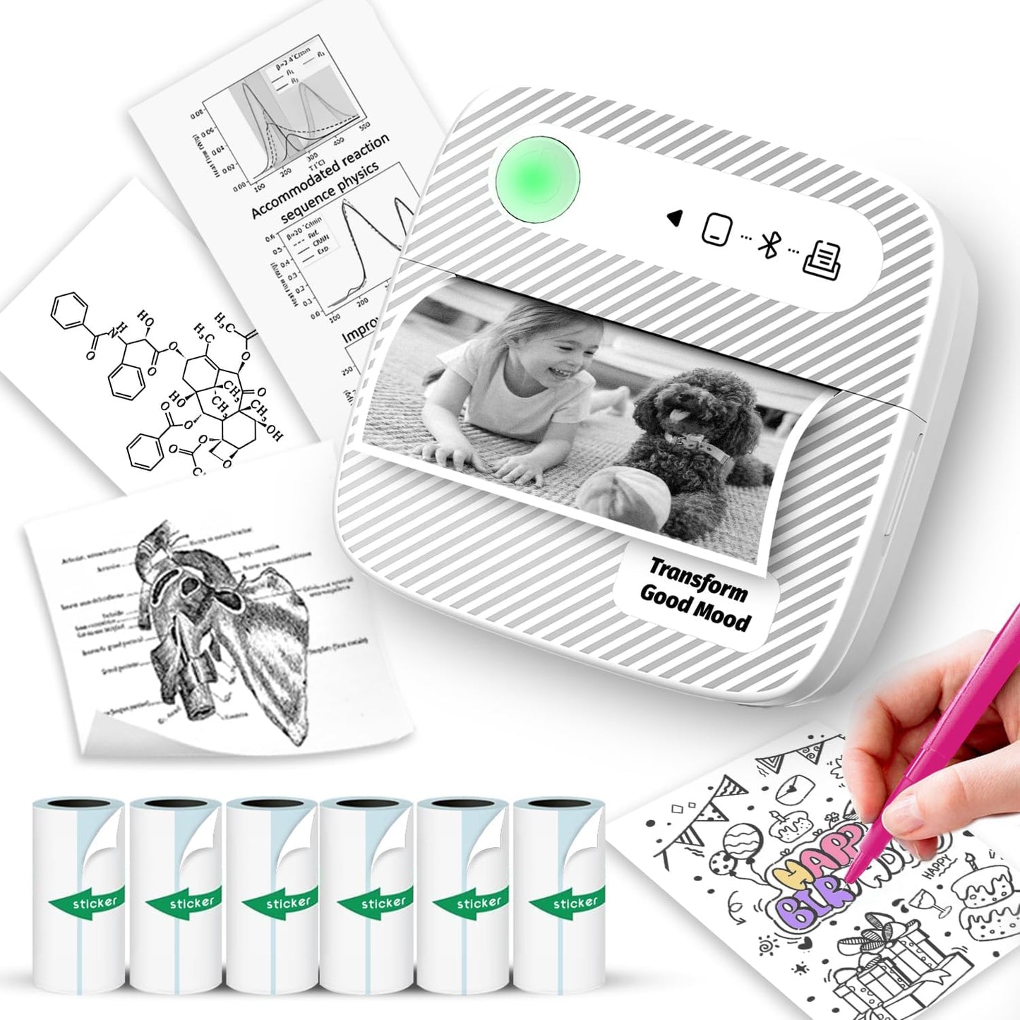 Suave Mini Printer: Transform Ideas with 6 Sticker Rolls