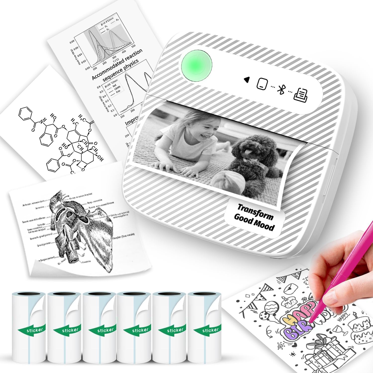 Suave Mini Printer: Transform Ideas with 6 Sticker Rolls