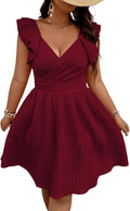 Wrap Front Sweetheart Ruffle Cap Sleeve A Line Dress - Flattering Fit