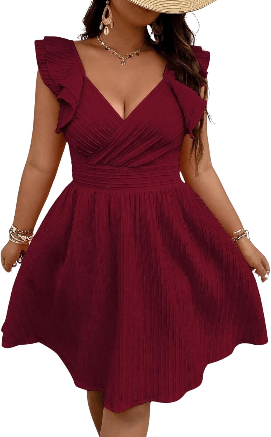 Floerns Women's Plus Size Wrap Front Sweetheart Neck Dress