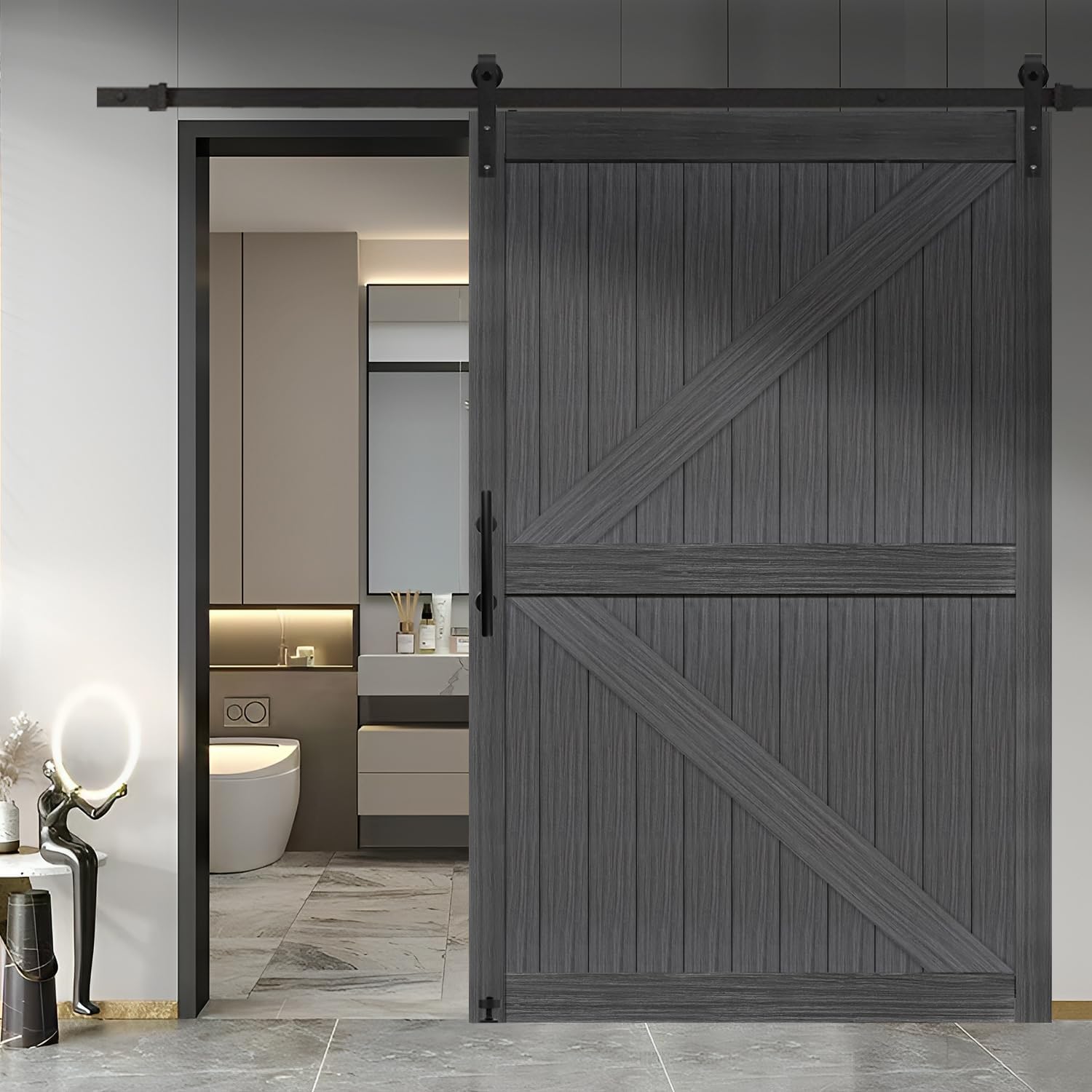 54in x 84in Deep Gray Barn Door with Sliding Hardware Kit