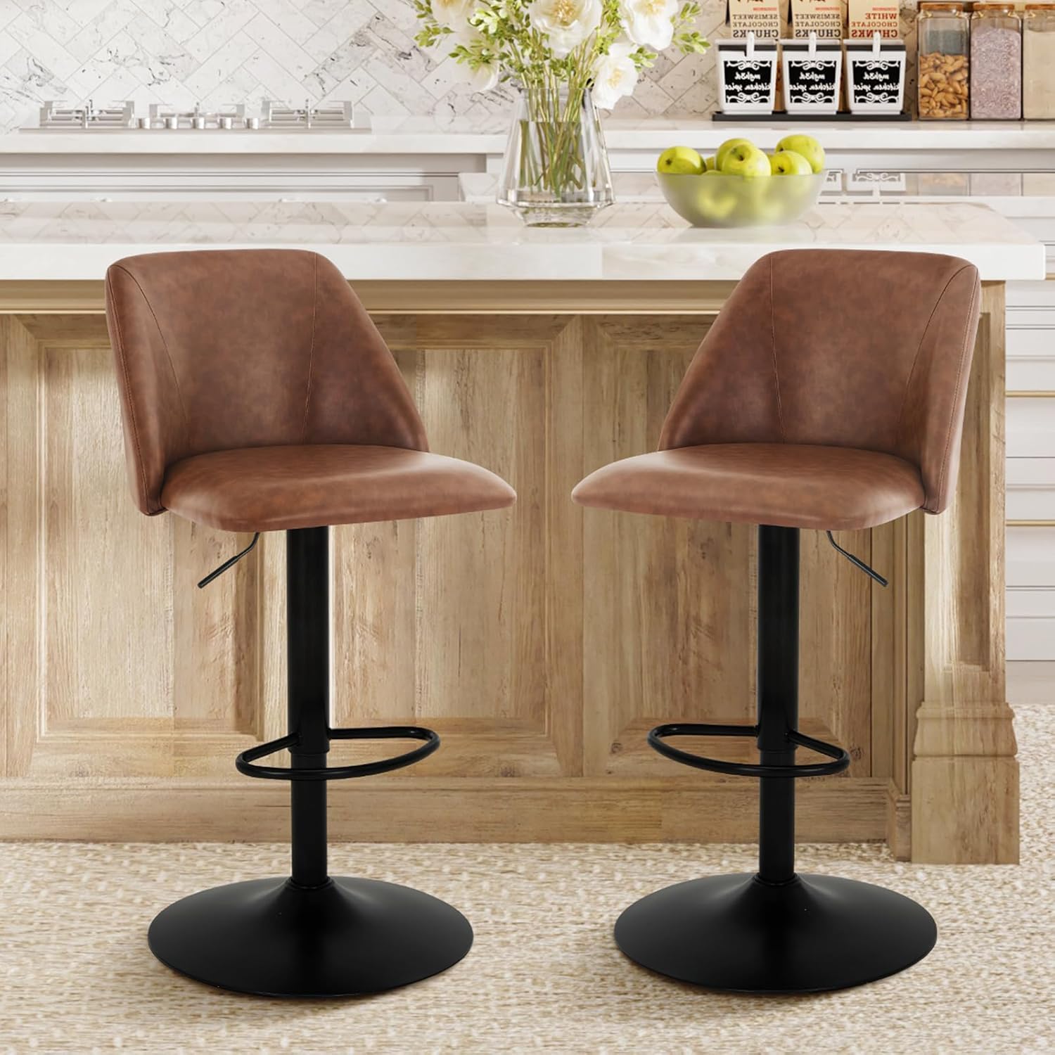 Modern Swivel Bar Stools Set of 2 with Adjustable Height