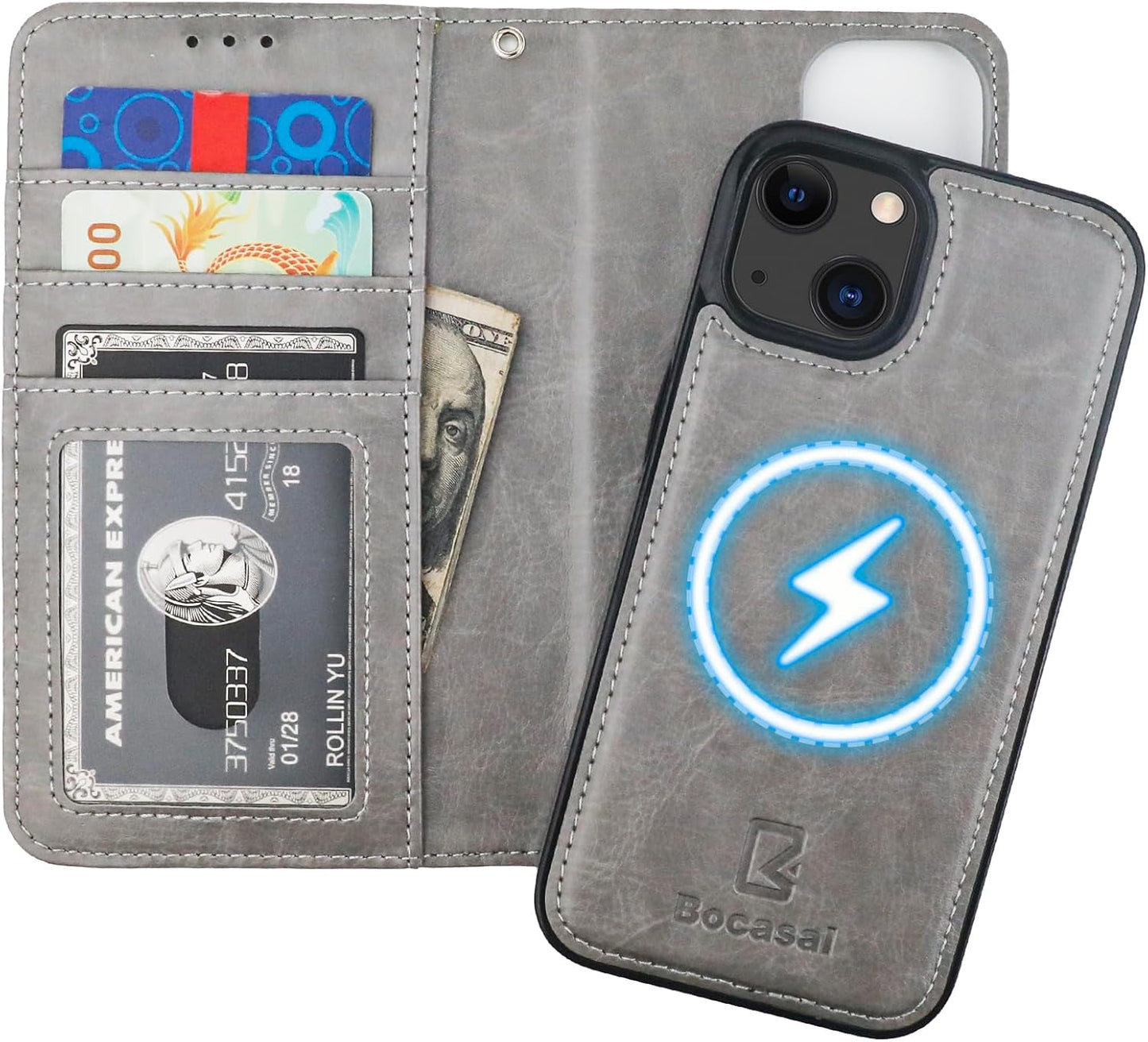 Bocasal iPhone 13 Wallet Case with RFID Blocking and Kickstand