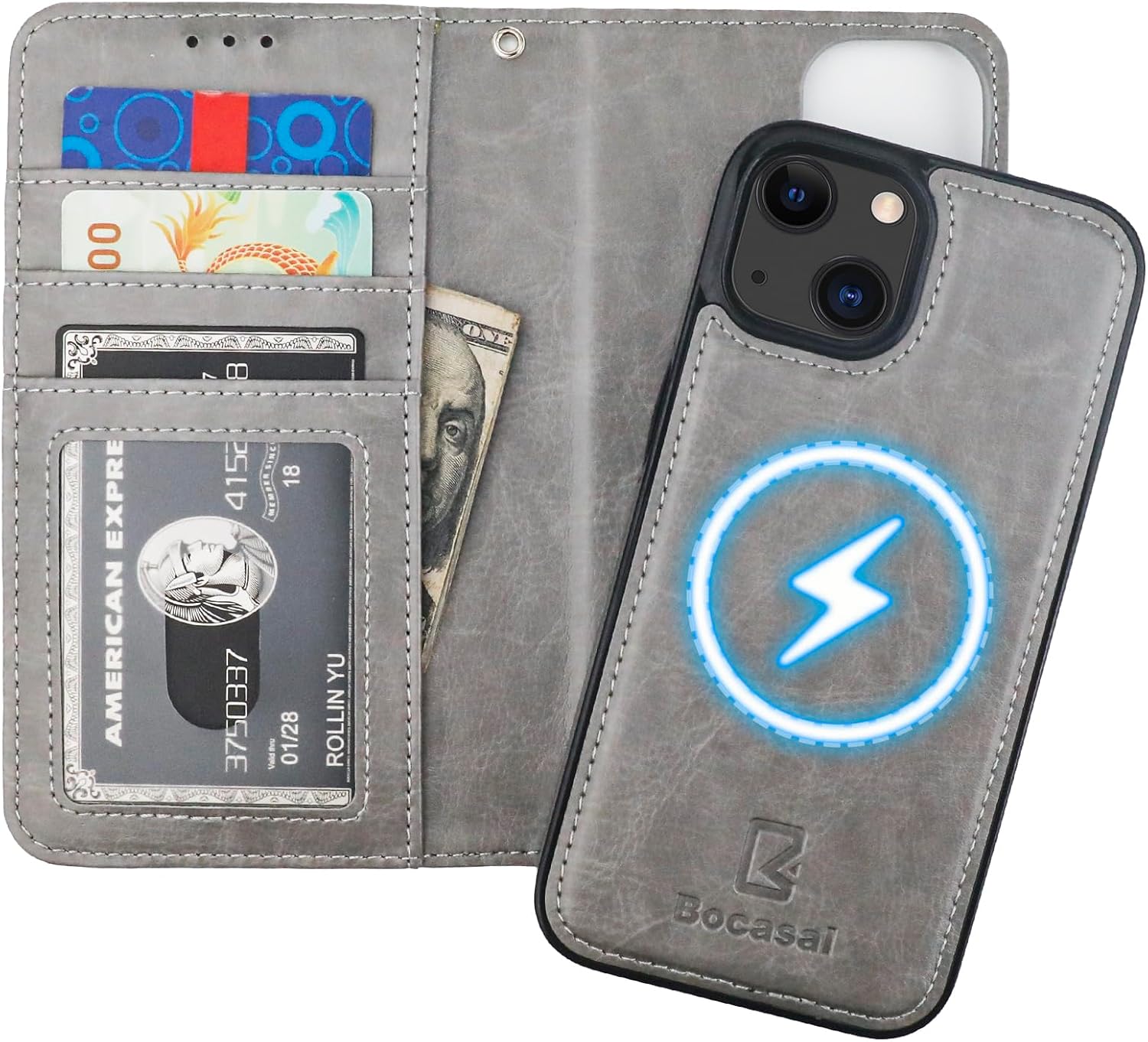 Bocasal iPhone 13 Wallet Case with RFID Blocking and Kickstand