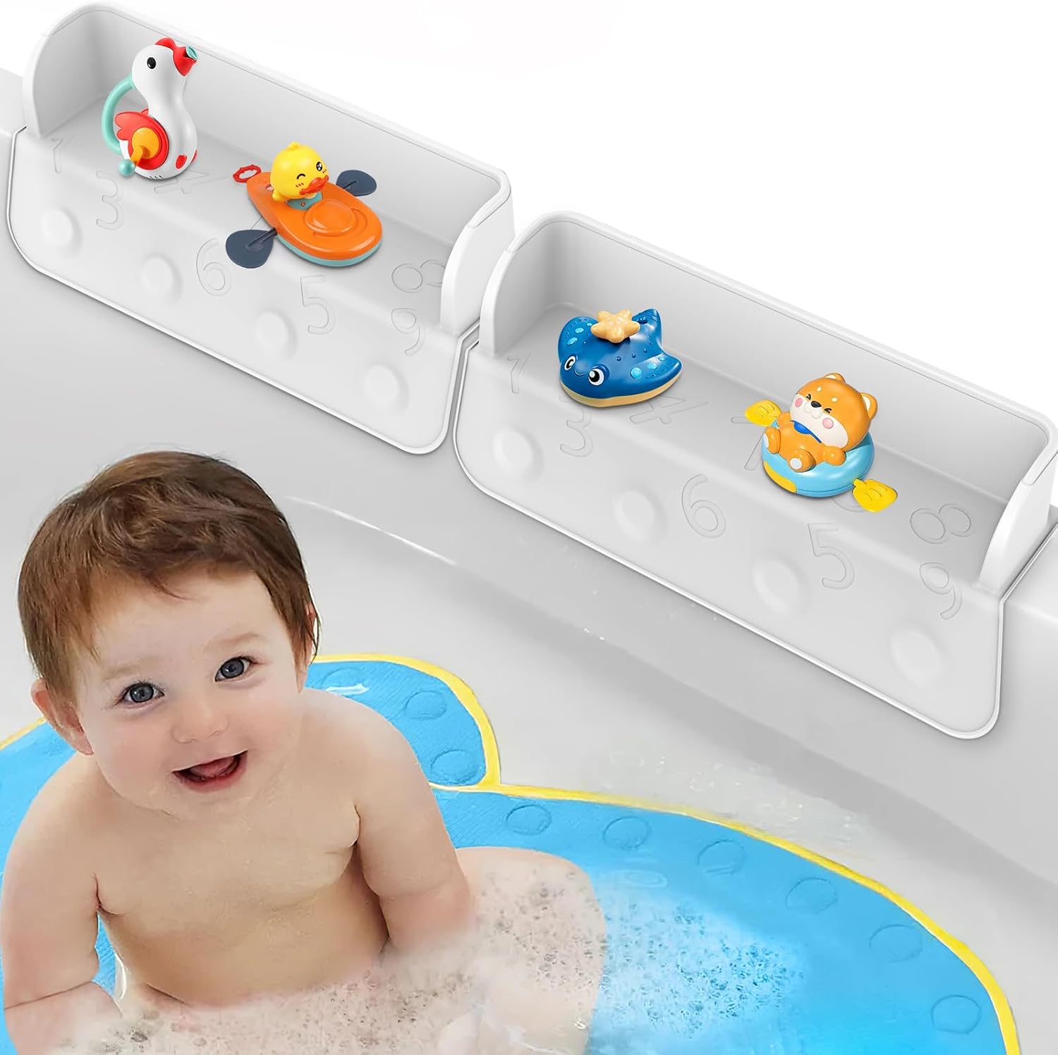 Bathtub Splash Guard for Kids - 36in Play Shelf with Suction Cups