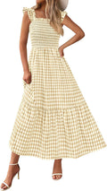 PRETTYGARDEN Gingham Smocked Midi Dress - Flowy Summer Essential 40%