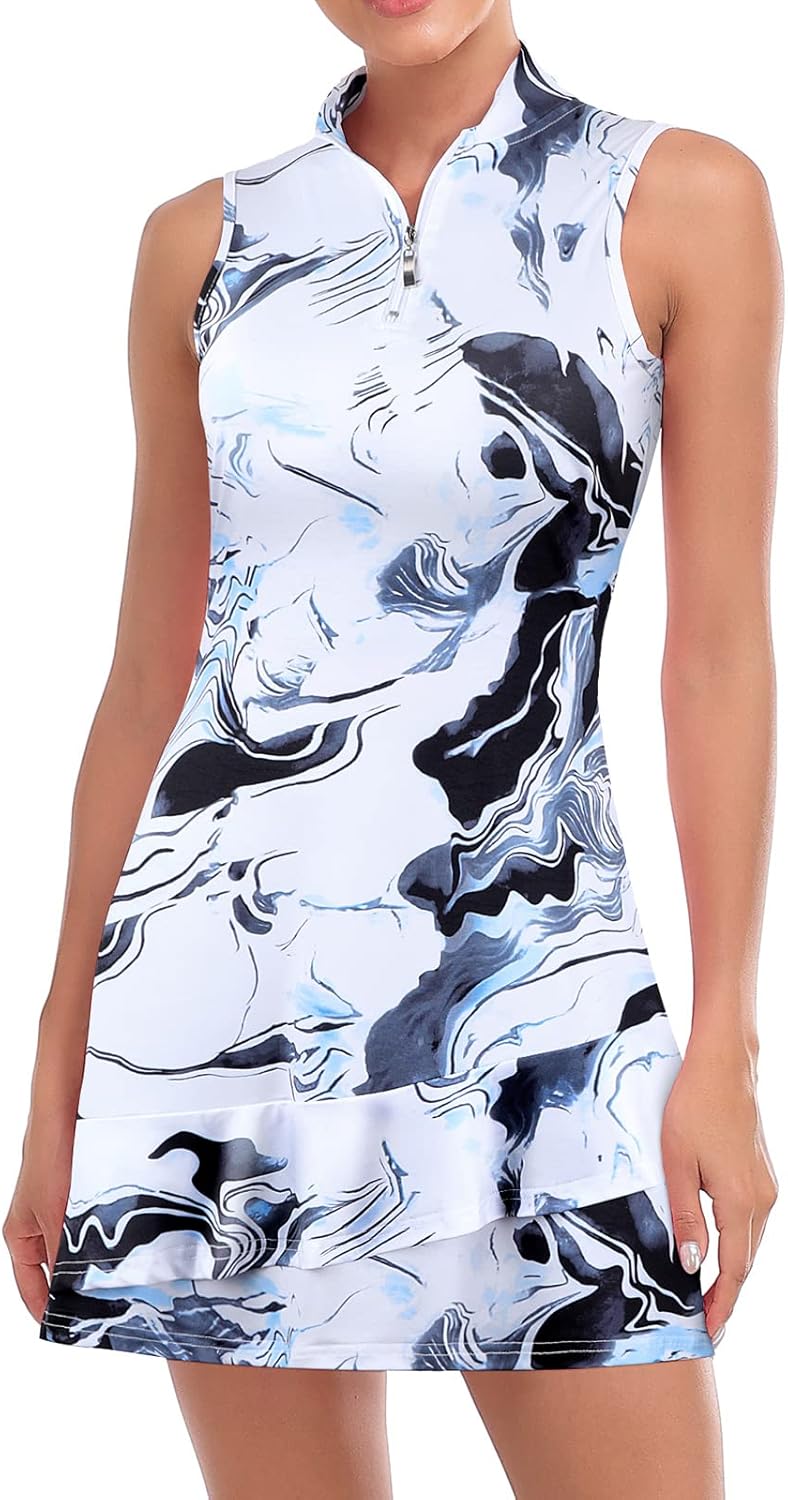 Professional Sleeveless Tennis Dress with Ruffle Hem and Pockets