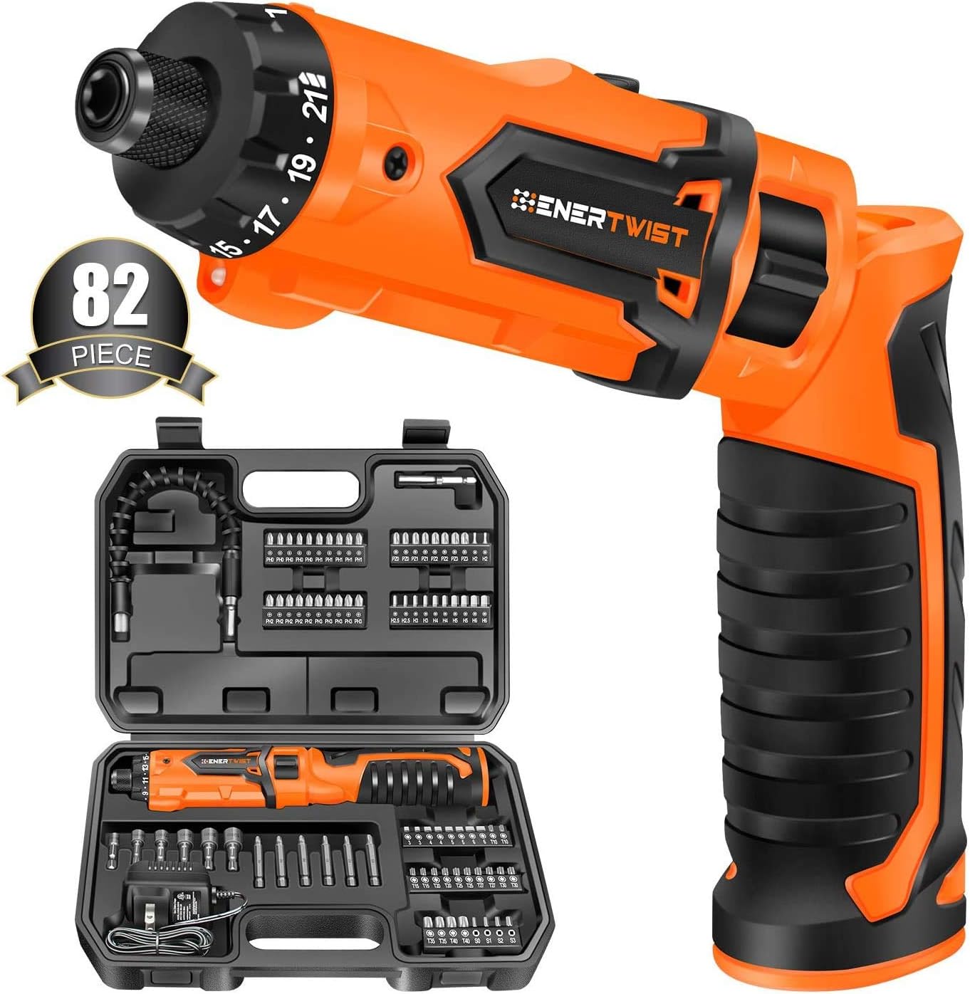 ENERTWIST 8V Cordless Electric Screwdriver with 82pcs Kit