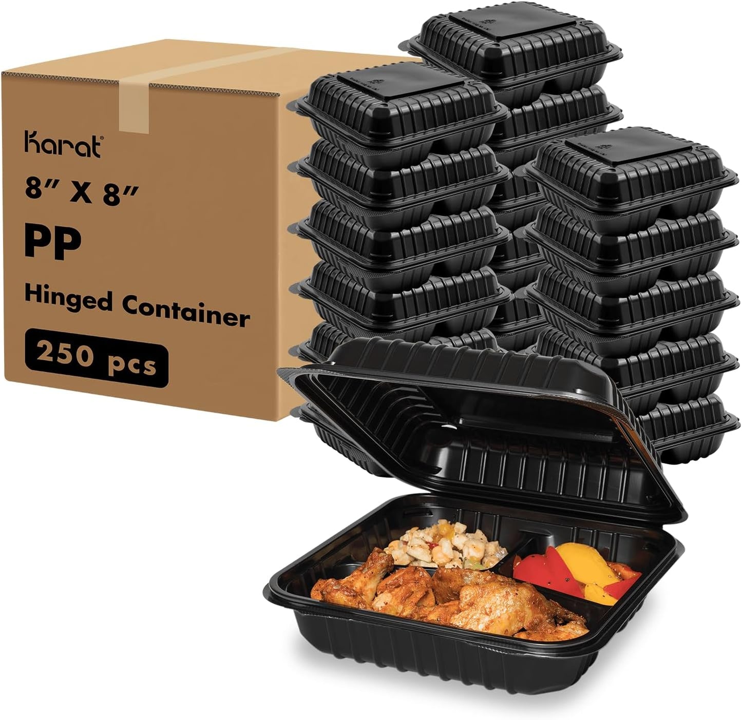 Karat Clamshell Take Out Food Containers - 3 Compartment Design