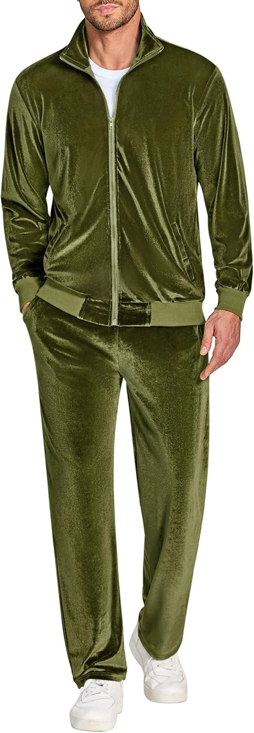 COOFANDY Mens 2 Piece Velour Tracksuit for Stylish Comfort