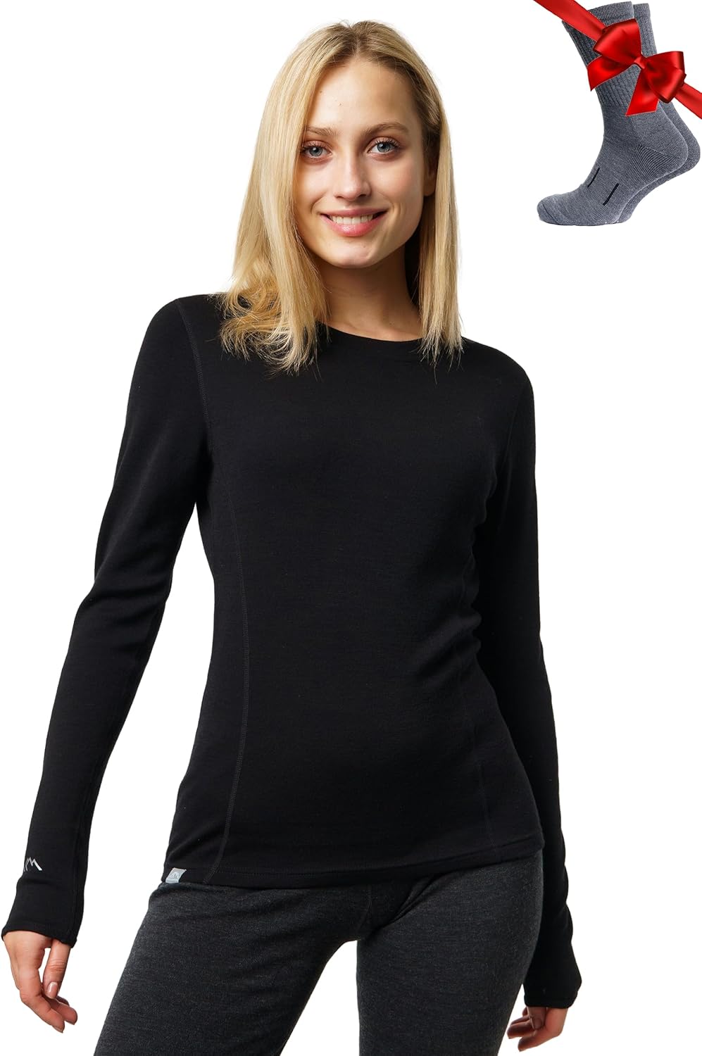 Merino Wool Base Layer Women - Heavyweight Thermal Shirt & Socks