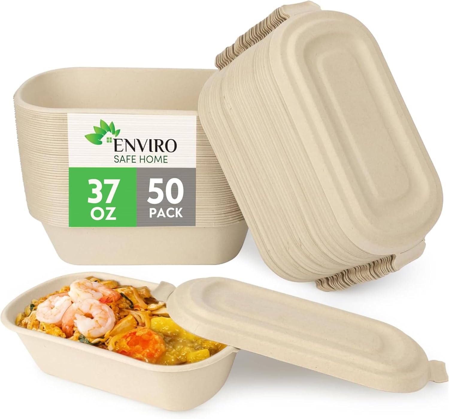 37 Oz Bamboo Disposable Food Containers for Meal Prep and More