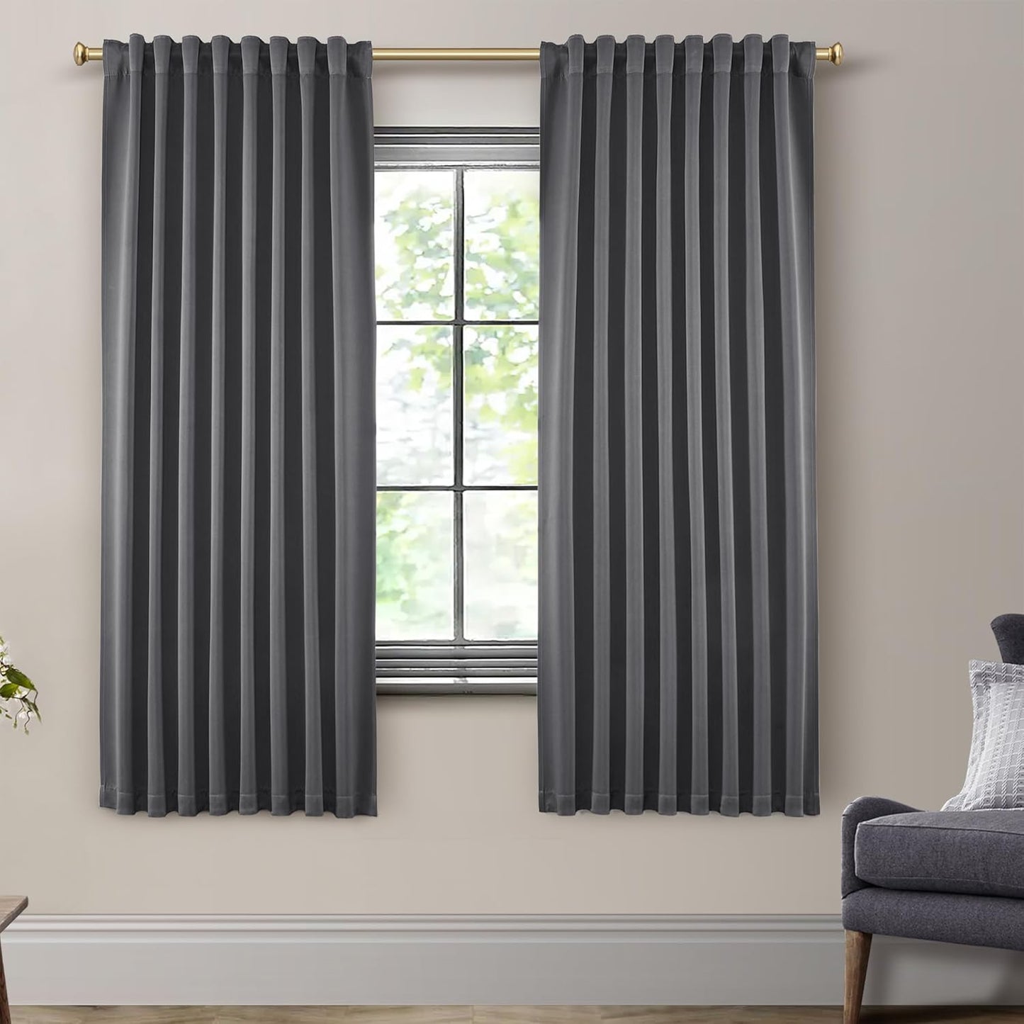 SHINELAND 76 Inches Long Blackout Dark Grey Curtains Set