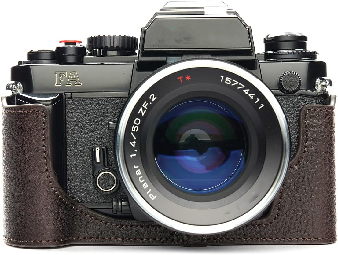 Handmade Genuine Leather Half Camera Case for Nikon FA - Coffee