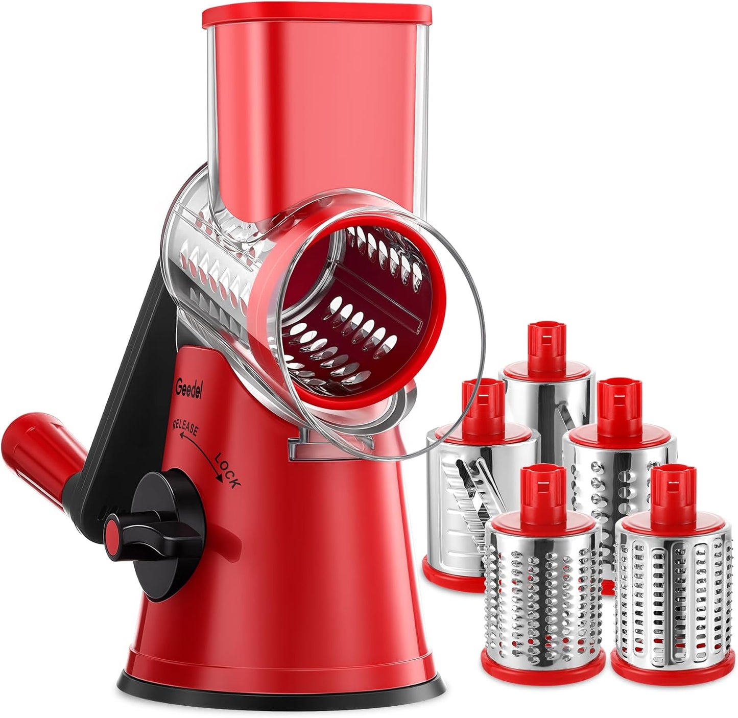 Geedel Rotary Cheese Grater with 5 Blades for Easy Shredding