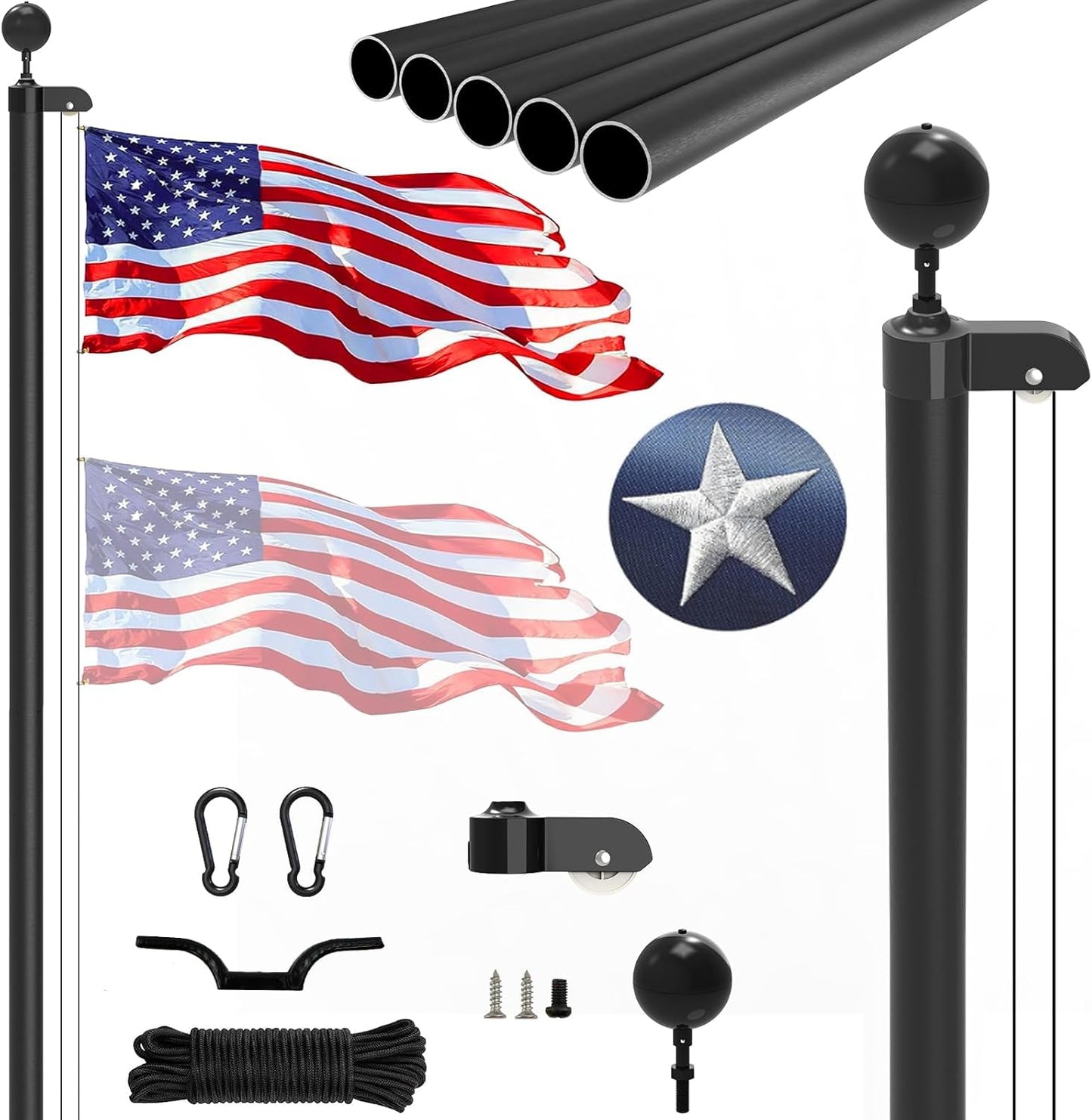 20FT Sectional Flag Pole Kit for Residential or Commercial Use