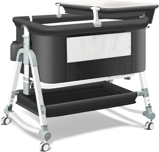 4 in 1 Bedside Bassinet for Baby with Changing Station and Wheels