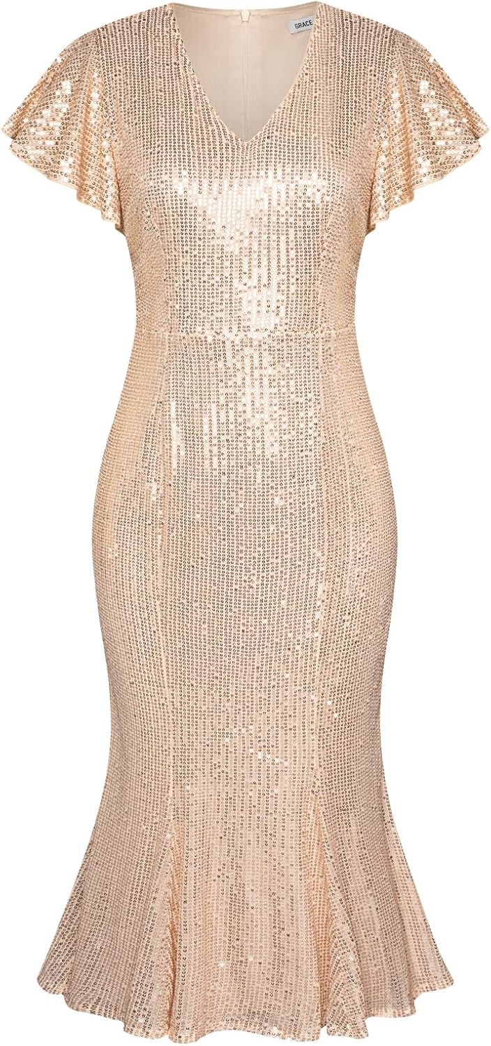 Elegant Mermaid Sequin Dress for Women - Perfect for Parties