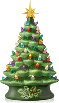 Casafield Hand Painted Ceramic Christmas Tree 15 in - Pre-Lit with 128