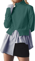 MISSACTIVER Women Slit Turtleneck Patchwork Sweater 2-in-1 Buttons