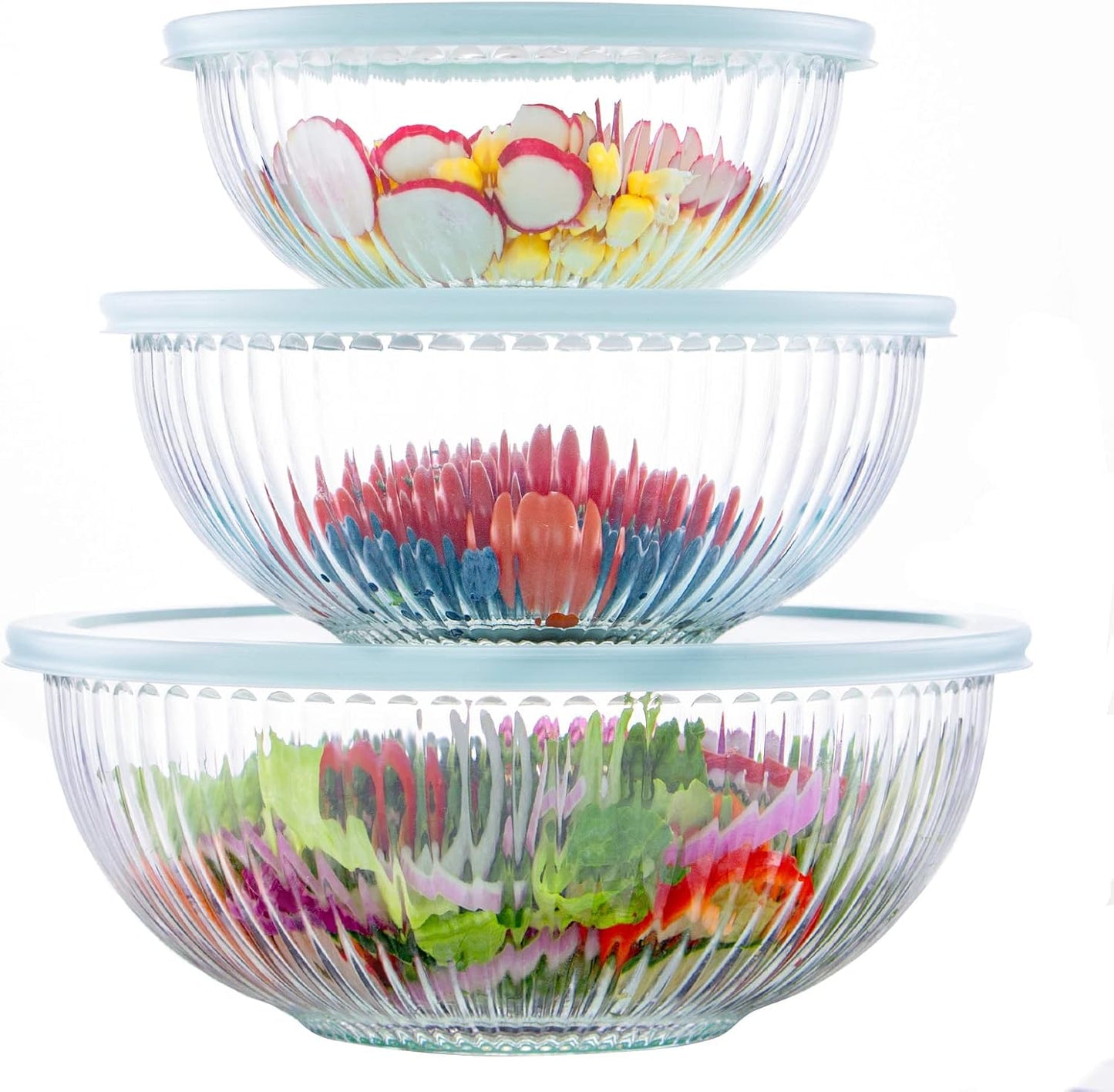 Luvan Glass Mixing Bowls with Lids Set for Kitchen Prep