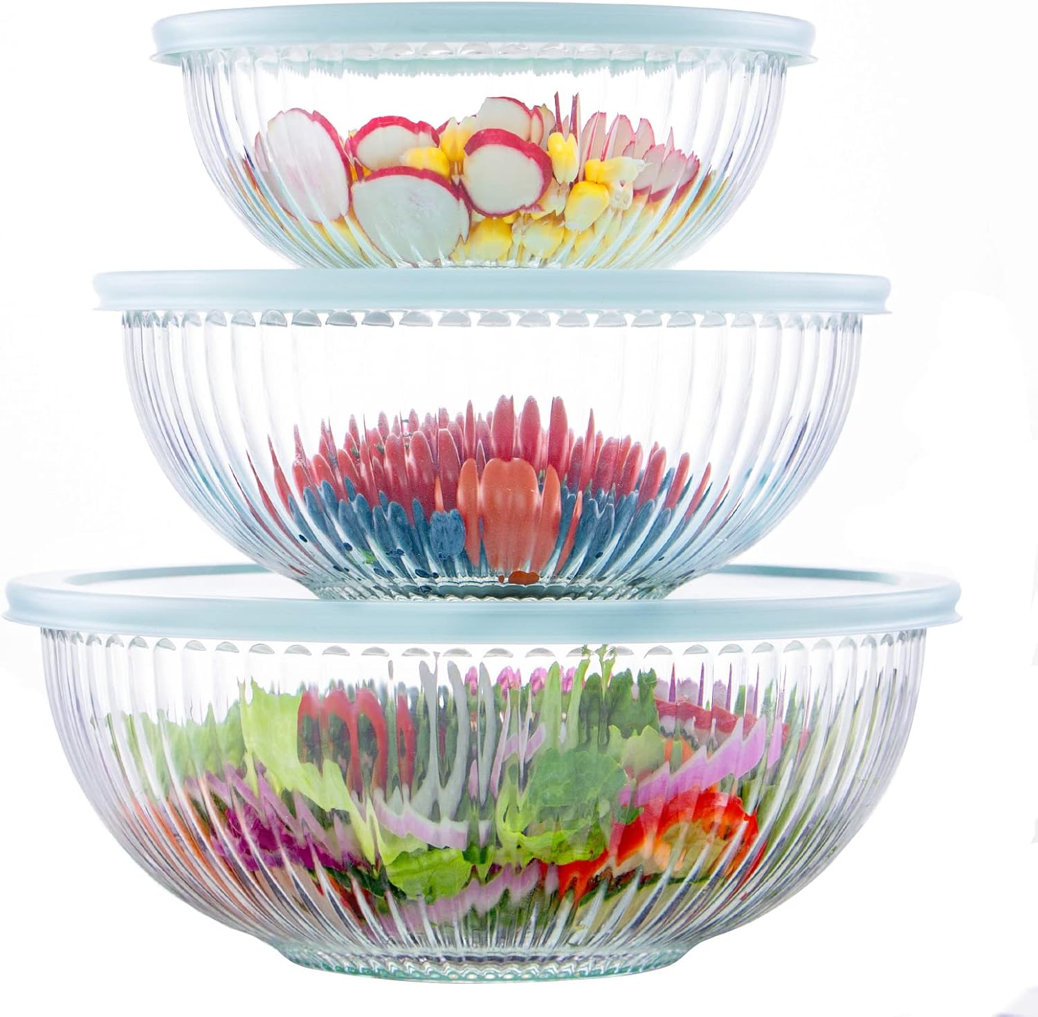 Luvan Glass Mixing Bowls with Lids Set for Kitchen Prep