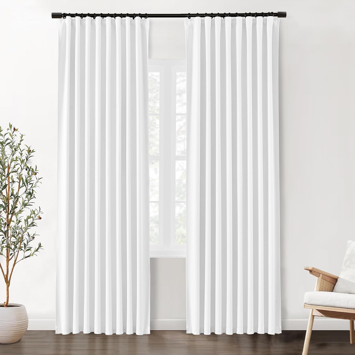 White Blackout Curtains 108 Inches Long for Noise Reduction