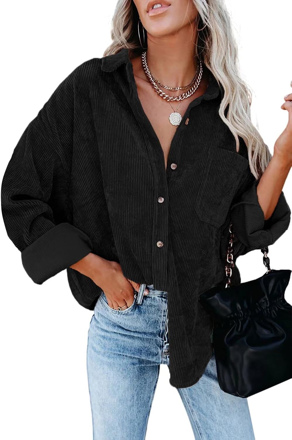 Magritta Womens Collared Long Sleeve V Neck Button Down Blouse