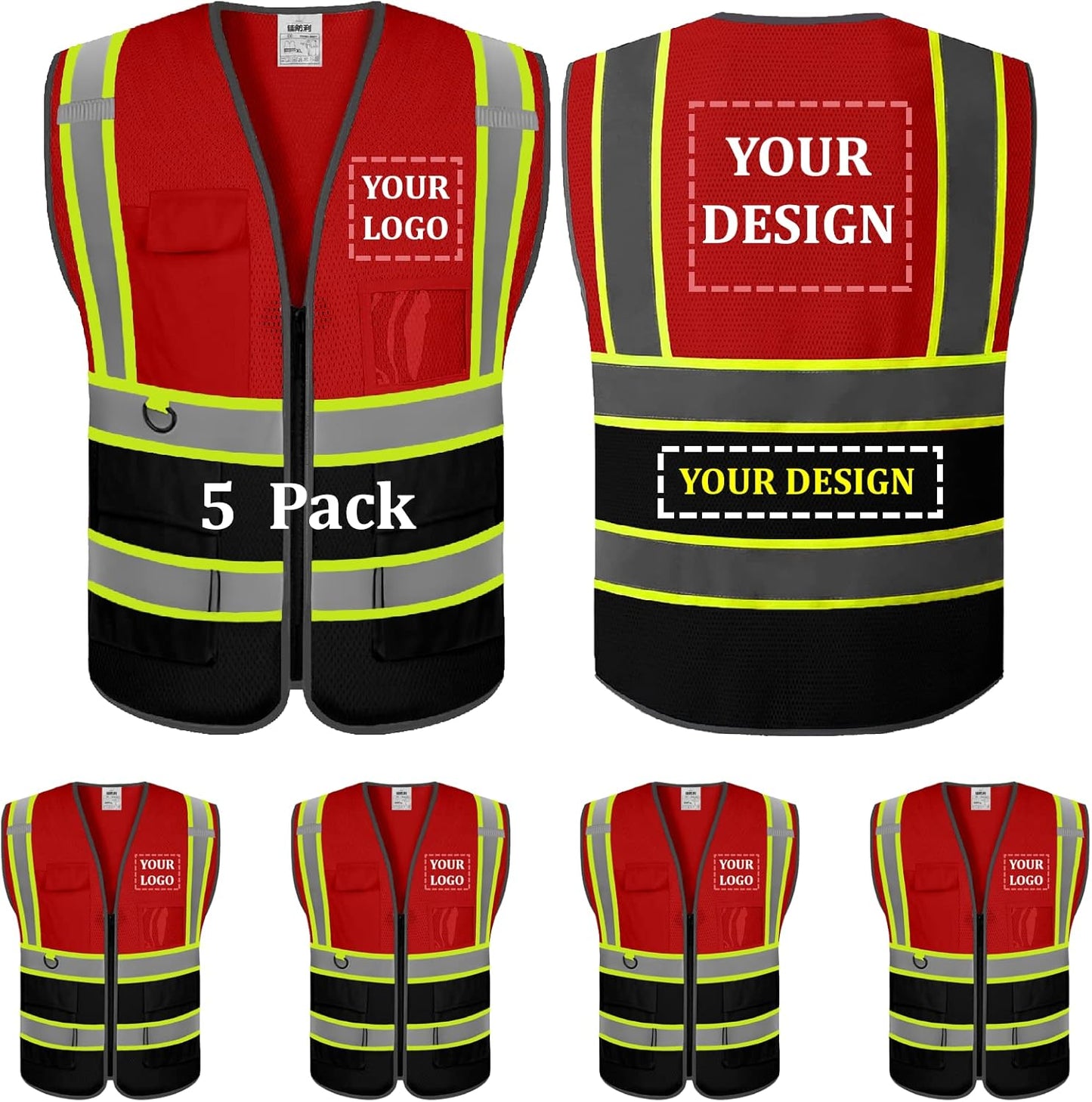 Custom Mesh Safety Vest with Pockets for High Visibility Workwear