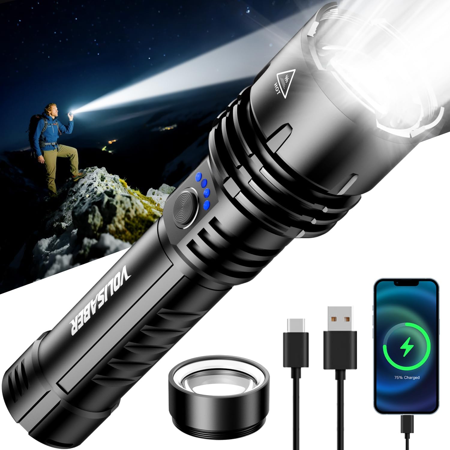 High Lumens Rechargeable Flashlight with Ignition Lens for Emergencies
