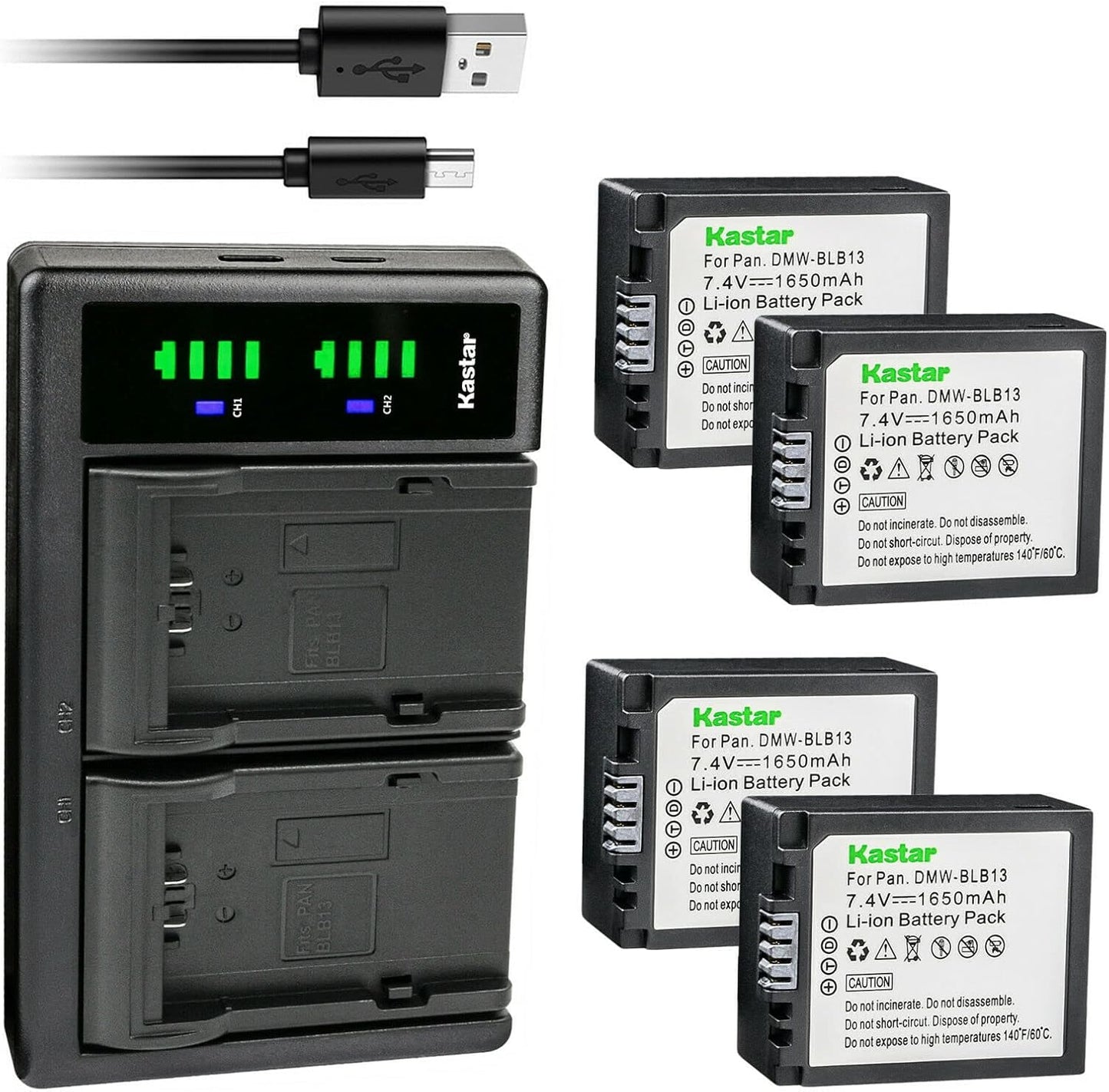 Kastar 4-Pack DMW-BLB13 Battery and USB Charger for Panasonic