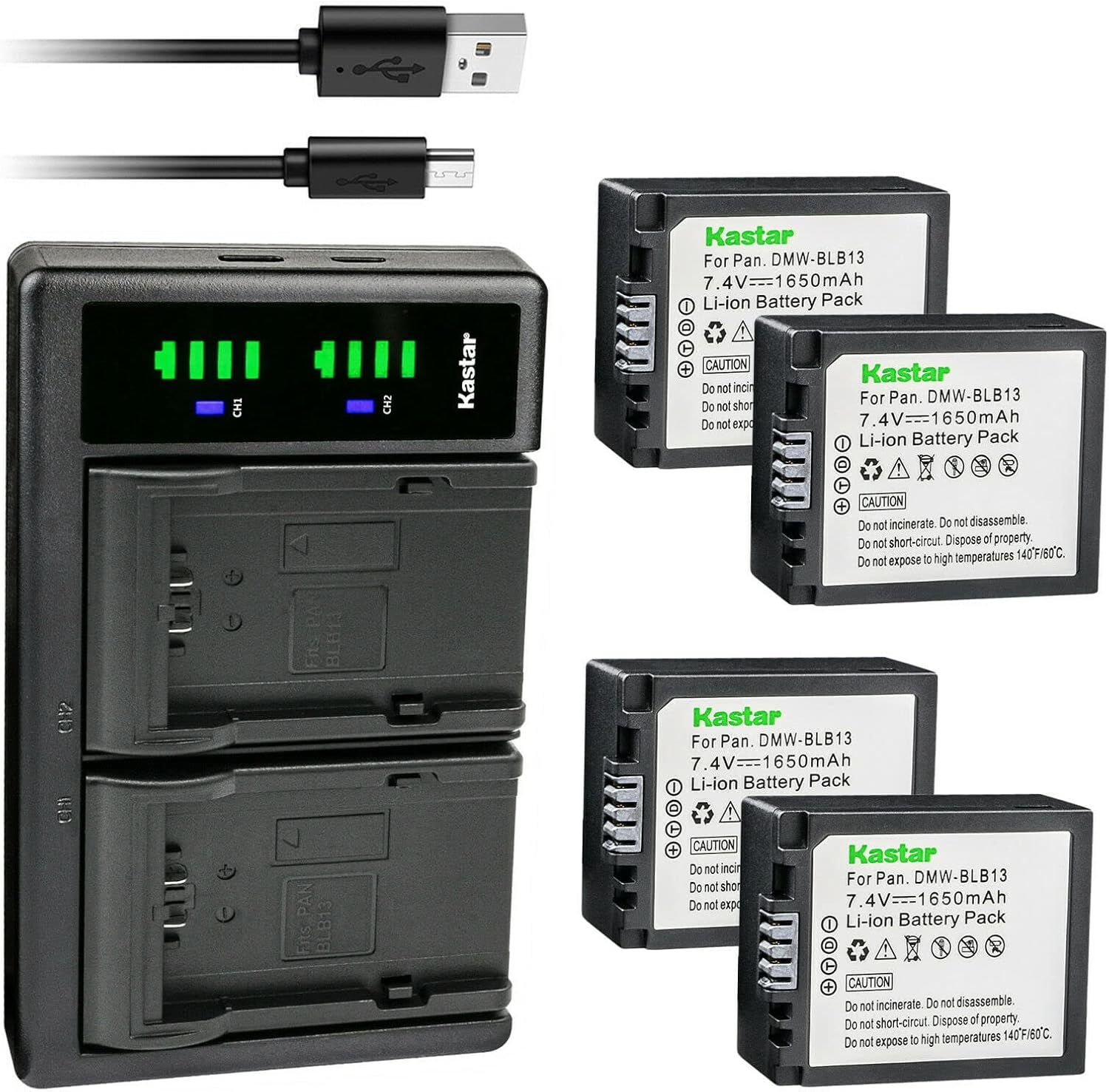 Kastar 4-Pack DMW-BLB13 Battery and USB Charger for Panasonic