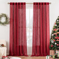 Burgundy Red Linen Curtains 84 in Length - Semi Sheer Textured Panels