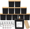 Matte Black Square Candle Jars 12 Pack 9 OZ - Thick Glass with Bamboo