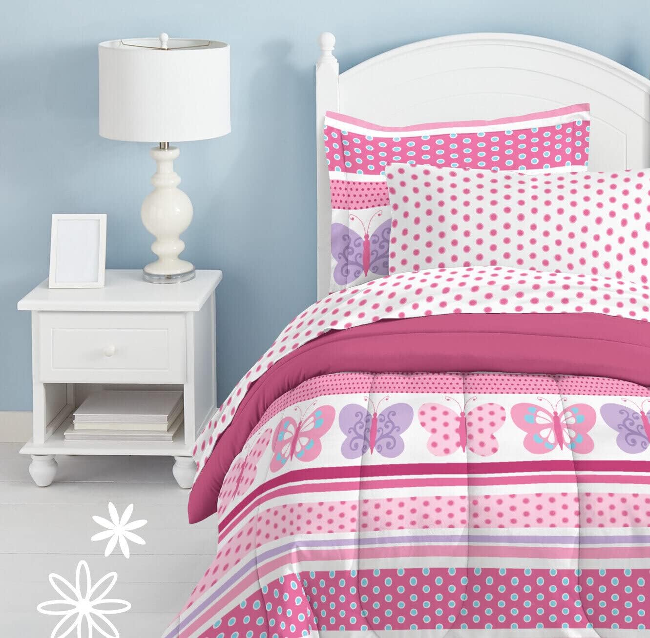Dream Factory Butterfly Dots Comforter Set for Girls in Pink