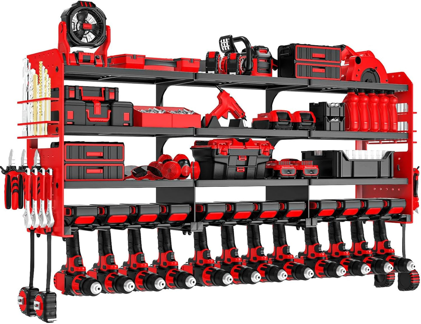 12-Drill Wall Organizer - Heavy-Duty Metal Storage Rack for Garage