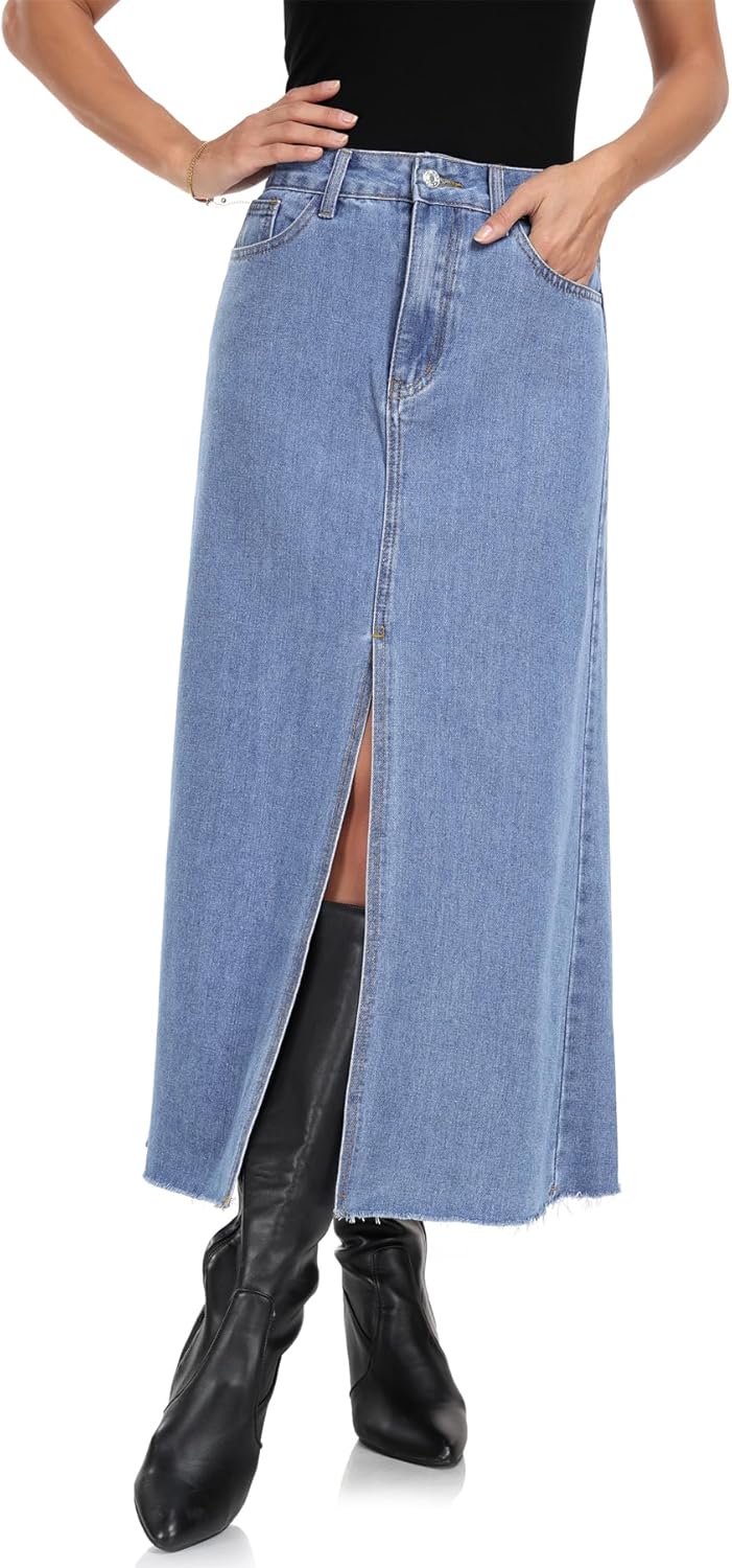 MISS MOLY Women's High Waisted A Line Denim Midi Skirt Review