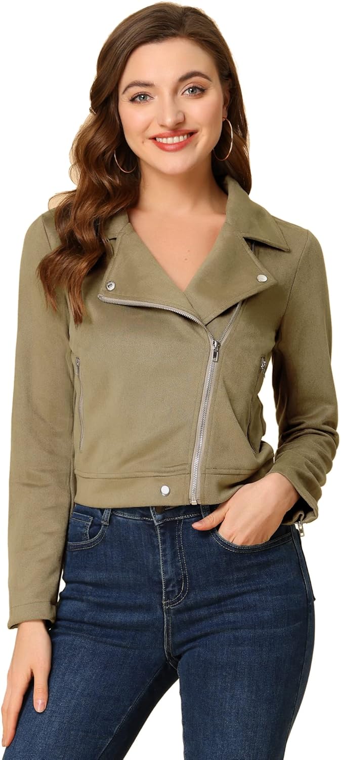 Chic Faux Suede Biker Moto Jacket for Stylish Women