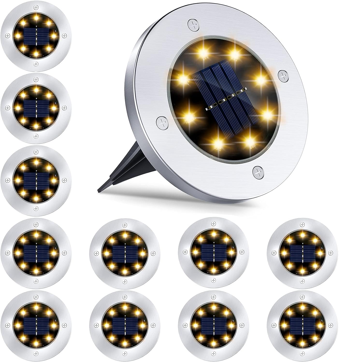12 Pack 8LED Solar Garden Lights for Outdoor Pathway Lighting