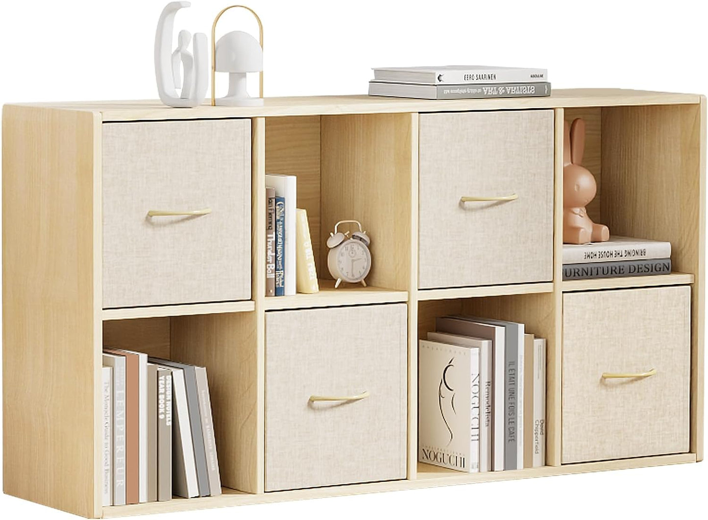 8 Cube Storage Organizer with Solid Wood and 4 Storage Bins