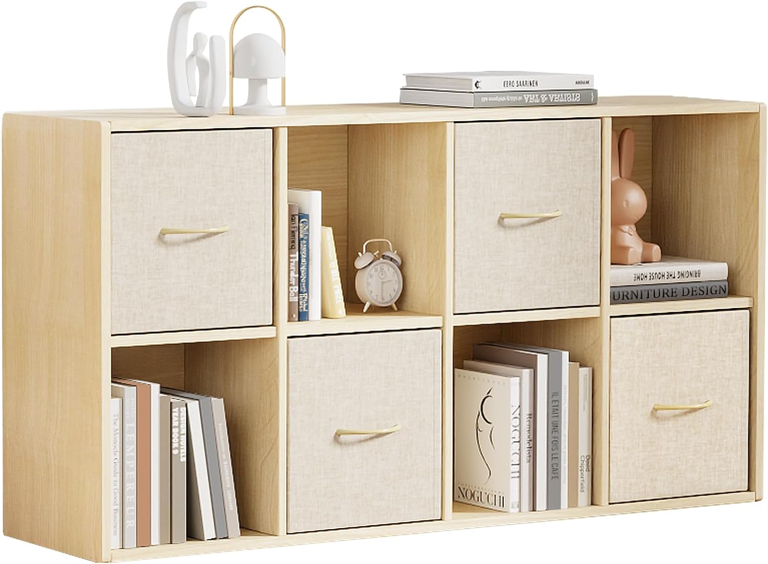 8 Cube Storage Organizer with Solid Wood and 4 Storage Bins