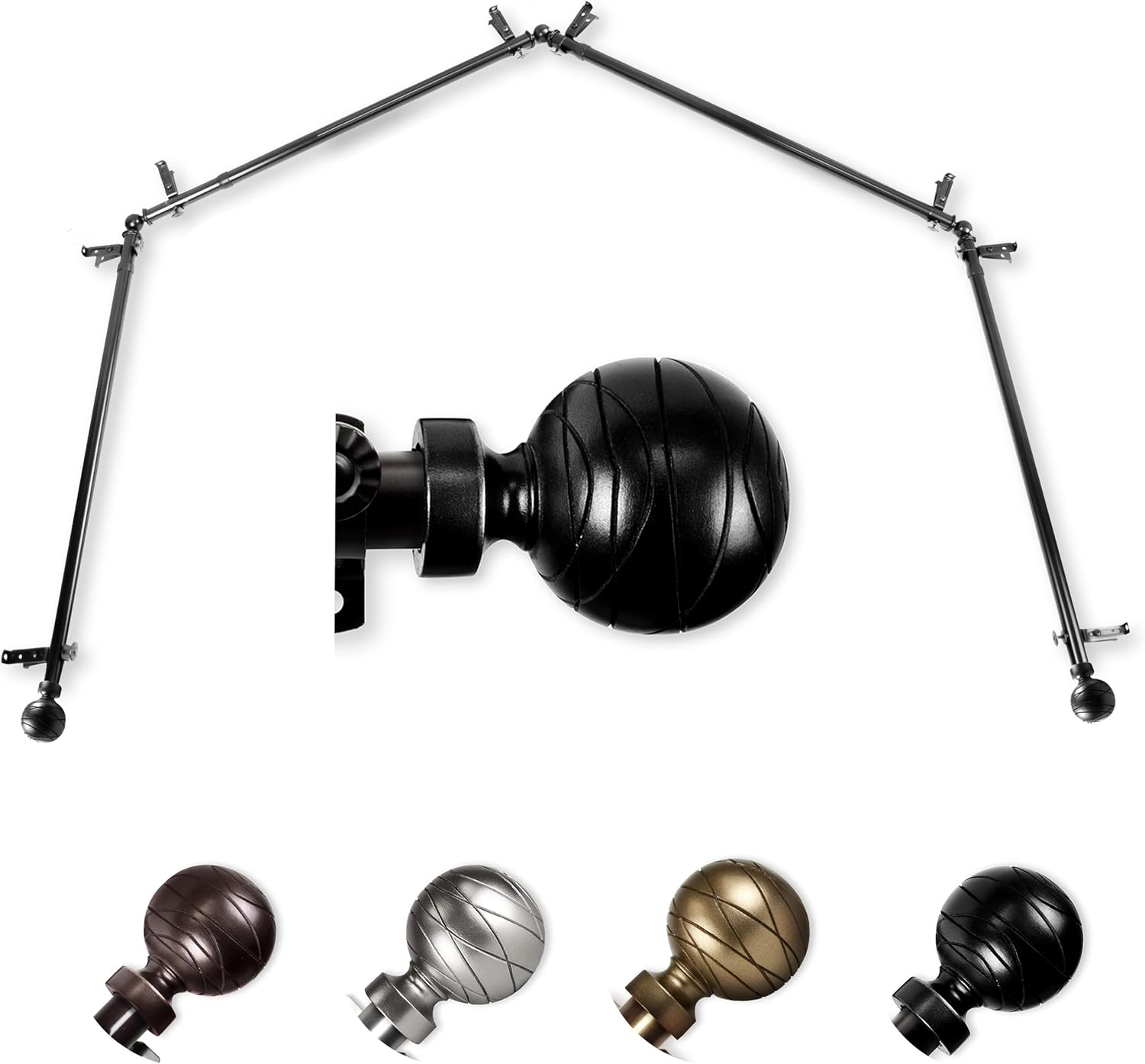 A&F Rod Dcor Bay Window Curtain Rod Set - 4-Sided Design for Stylish Black 28-48 inch Coverage