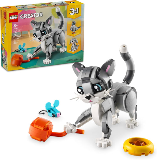 LEGO Creator 3-in-1 Playful Cat Toy - Build Cat, Dog, or Pigeon - Fun Animal Figures for Kids - Ages 8+