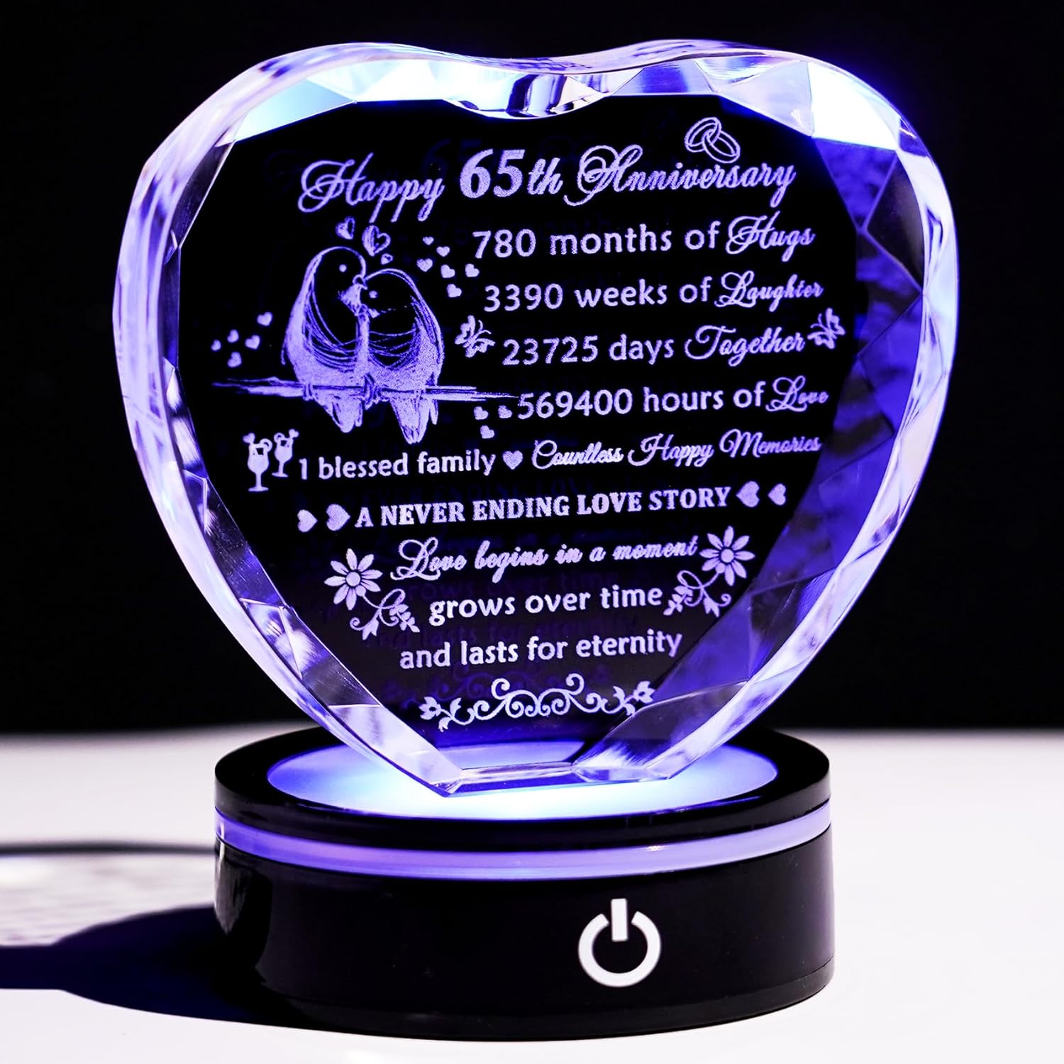 65th Wedding Anniversary Crystal Heart Gift for Couples