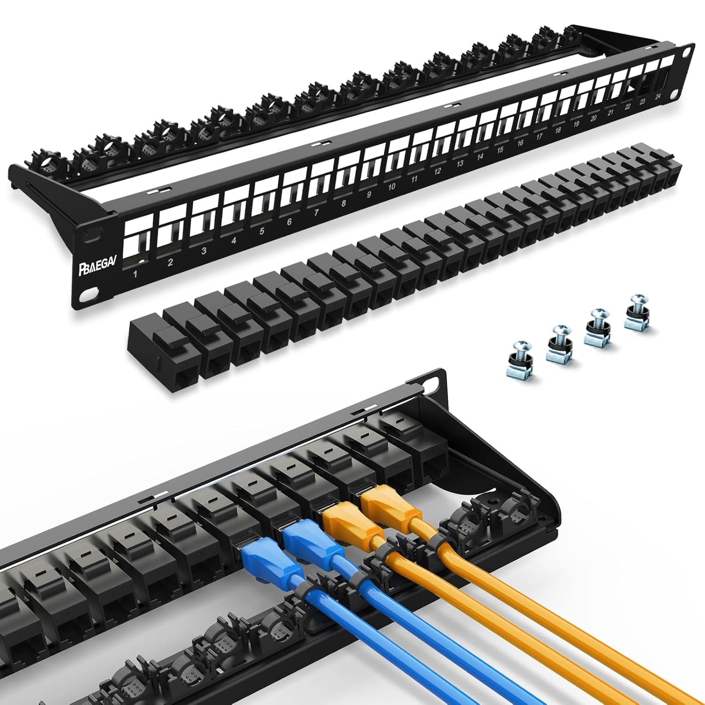 Patch Panel 24 Port with Cat6 Keystone Jacks for Easy Setup