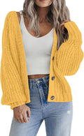 Chunky Knit Cropped Cardigan Womens V Neck Buttoned Cozy Layering