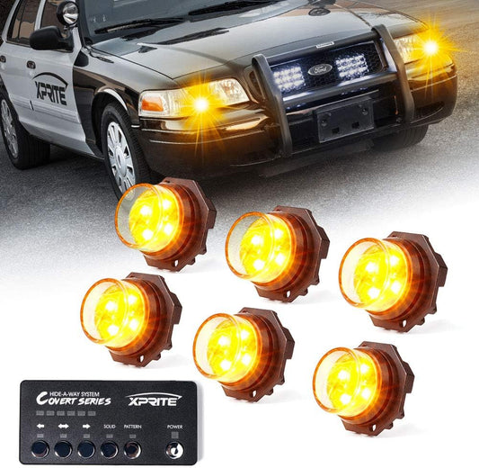 Xprite Amber LED Hideaway Strobe Lights Kit for Emergency Vehicles